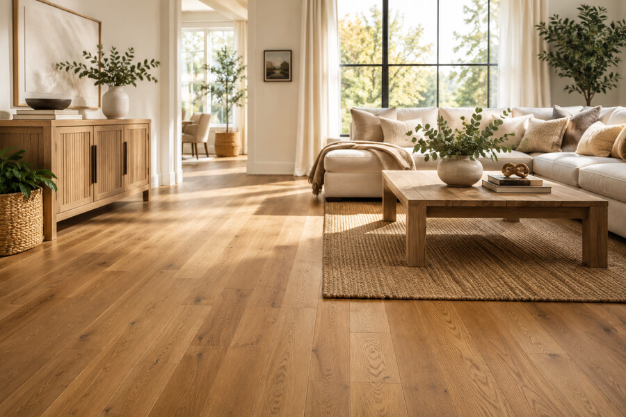 Hardwood flooring with balanced, warm wood tones for lasting appeal in a Birmingham home